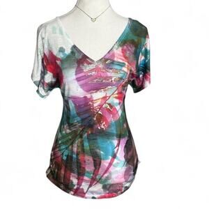 Floral Multi Color Tropical Summer Y2K Early 2000s Top Size Small